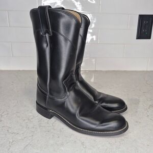Vintage Diamond J Roper Boots Women's 6B Black Leather Western Cowboy USA